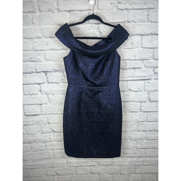 Teri Jon Dresses & Skirts - Rickie Freeman x Teri Jon Jacquard Blue Metallic Cocktail Dress Size 6 READ